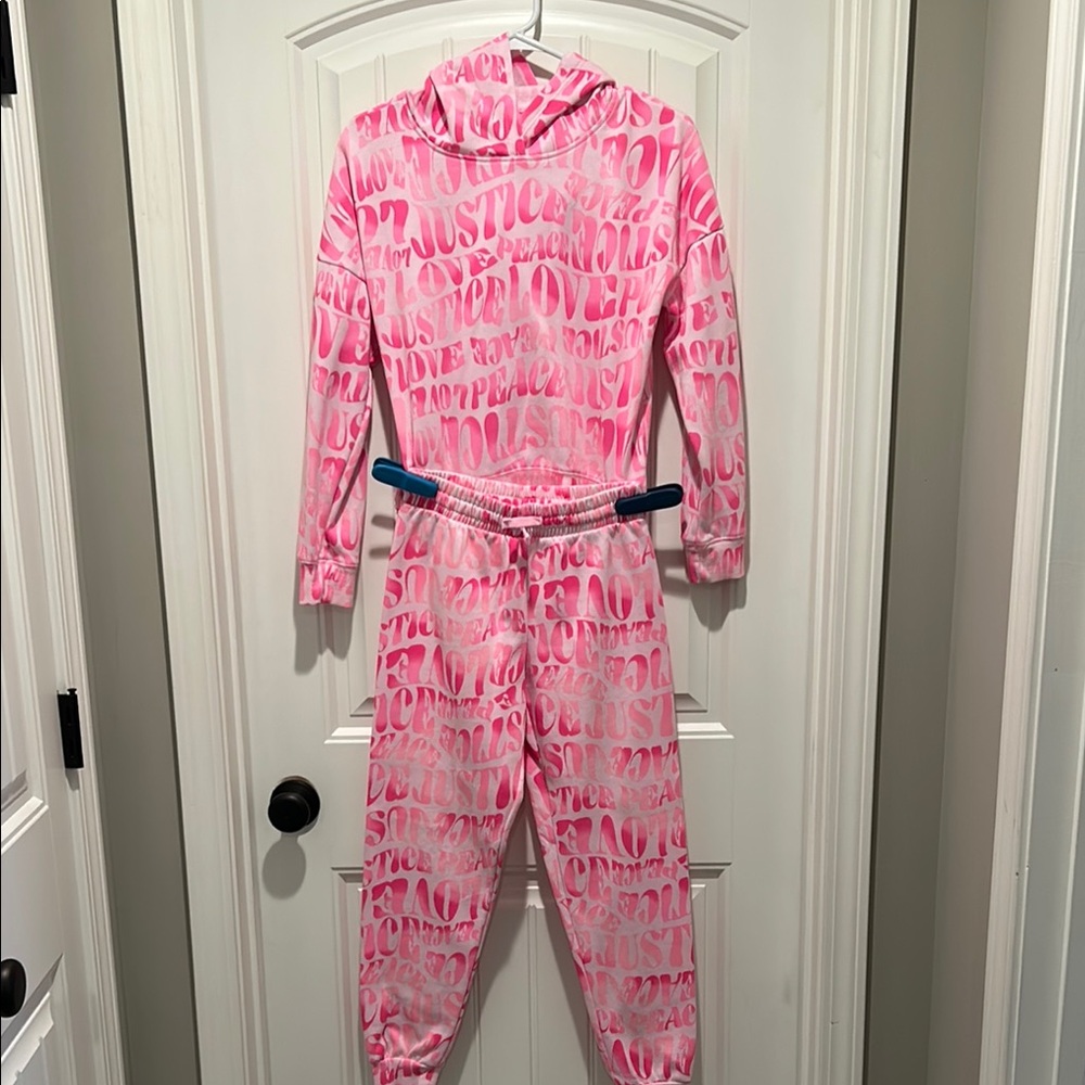 Justice Pink and White Text Print Matching Set